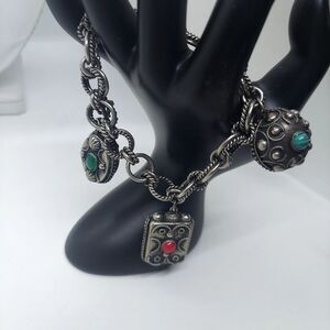 Antique‎ Silver Etruscan Victorian Charm Bracelet